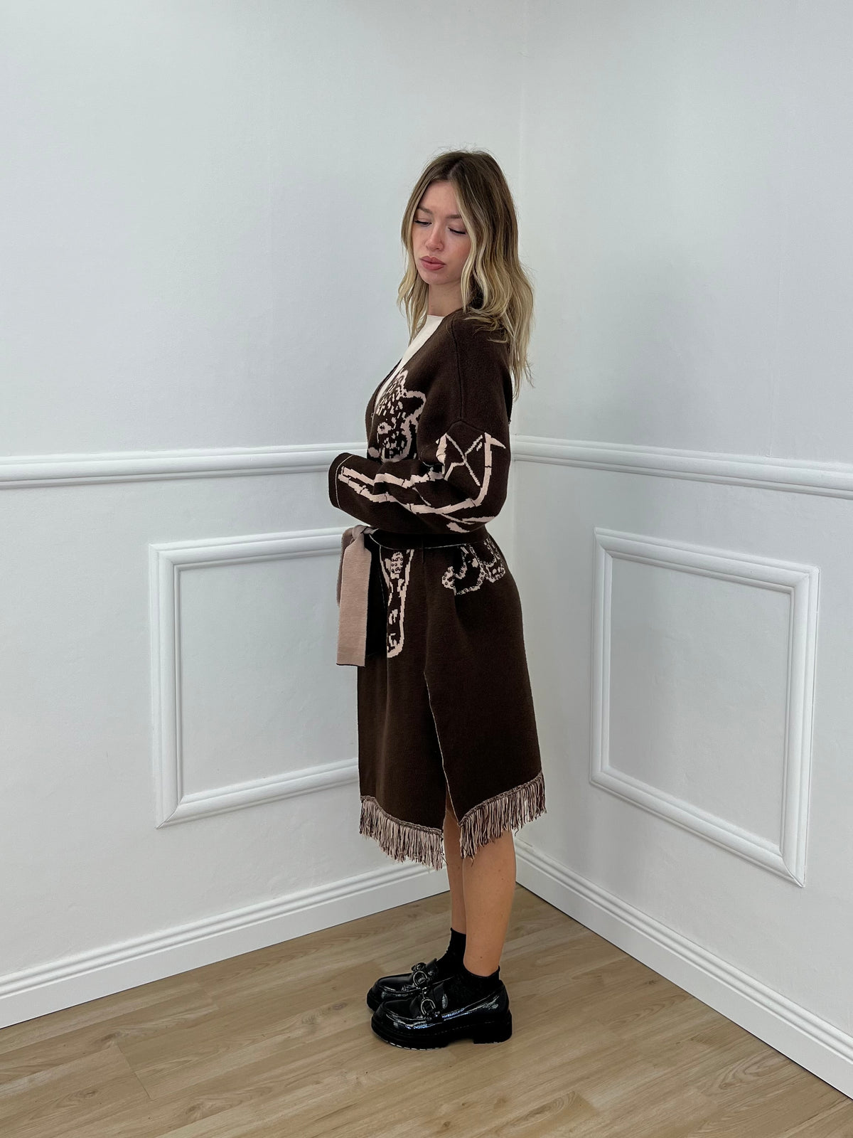 Cardigan Jacquard Jungle 90059 Marrone