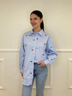 Camicia Cuori Bastoncino HQ045 Azzurro e Rosso