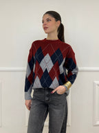 Maglia Over Losanghe L8075 Bordeaux