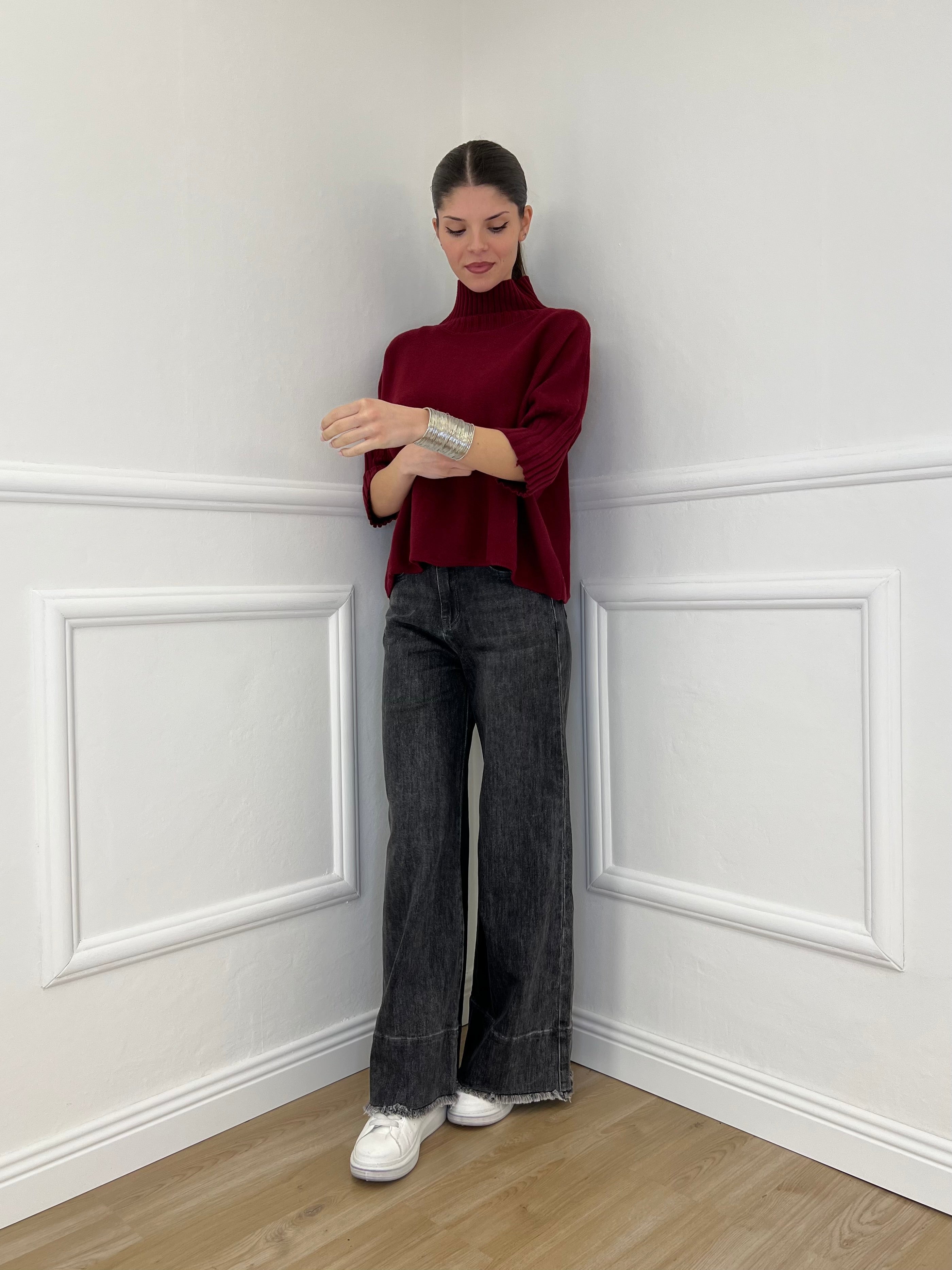 Jeans Palazzo Sfrangiato H03 Grigio