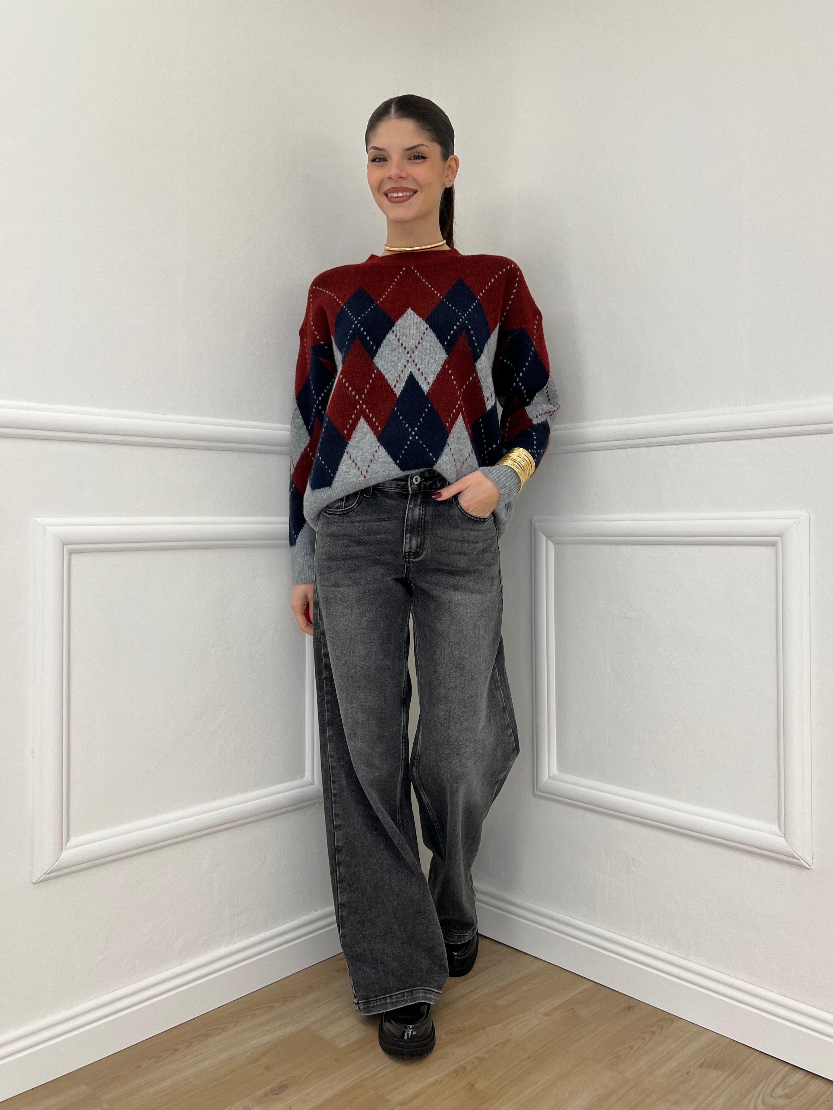 Maglia Over Losanghe L8075 Bordeaux