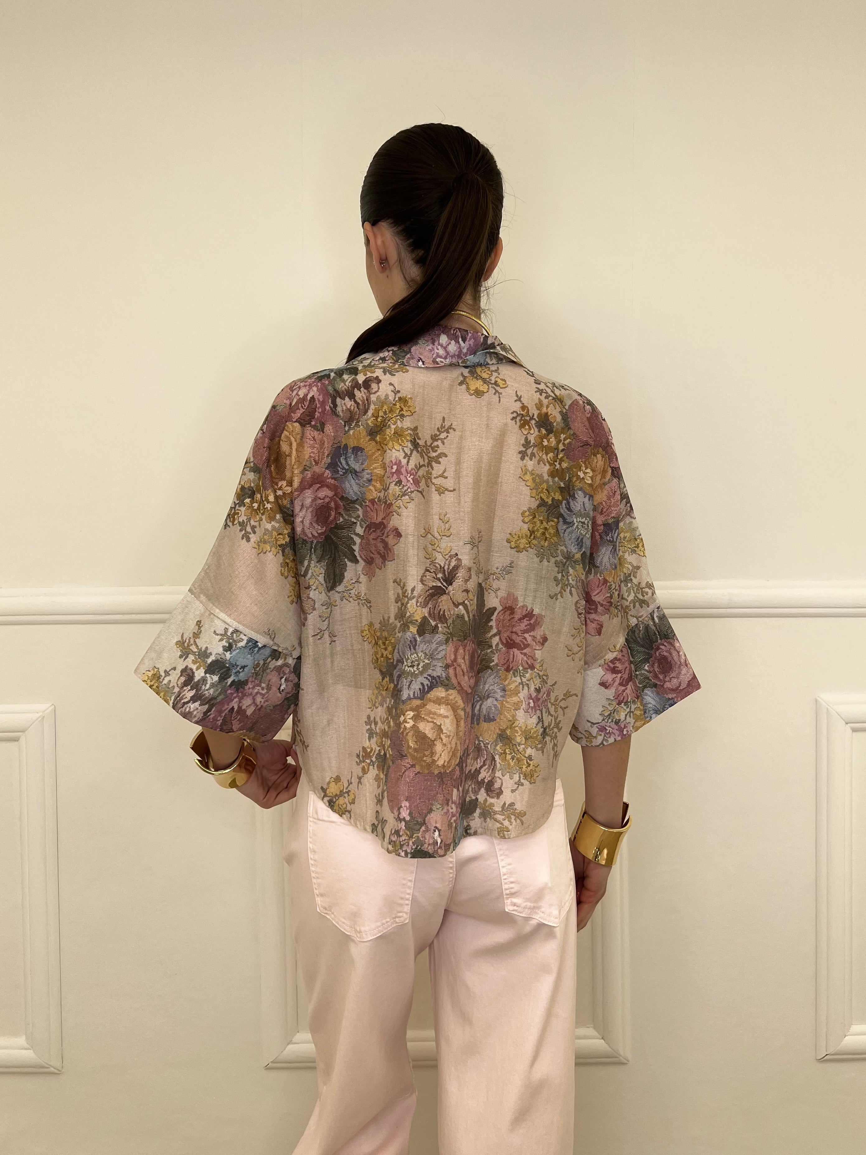 Camicia Tencel Crop Fiori 4099 Rosa