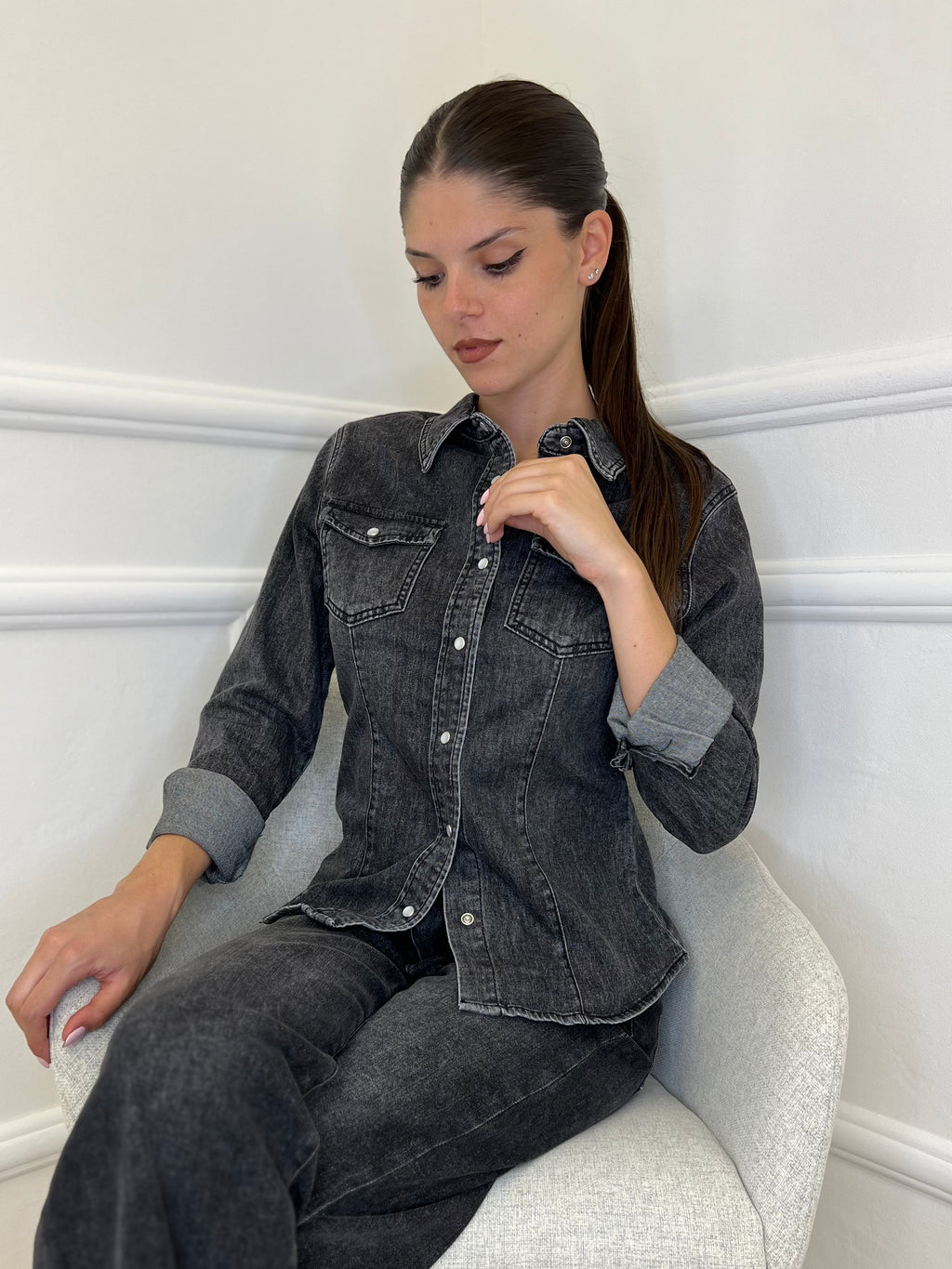 Camicia Denim YF3336 Grigio - Bazar Abbigliamento