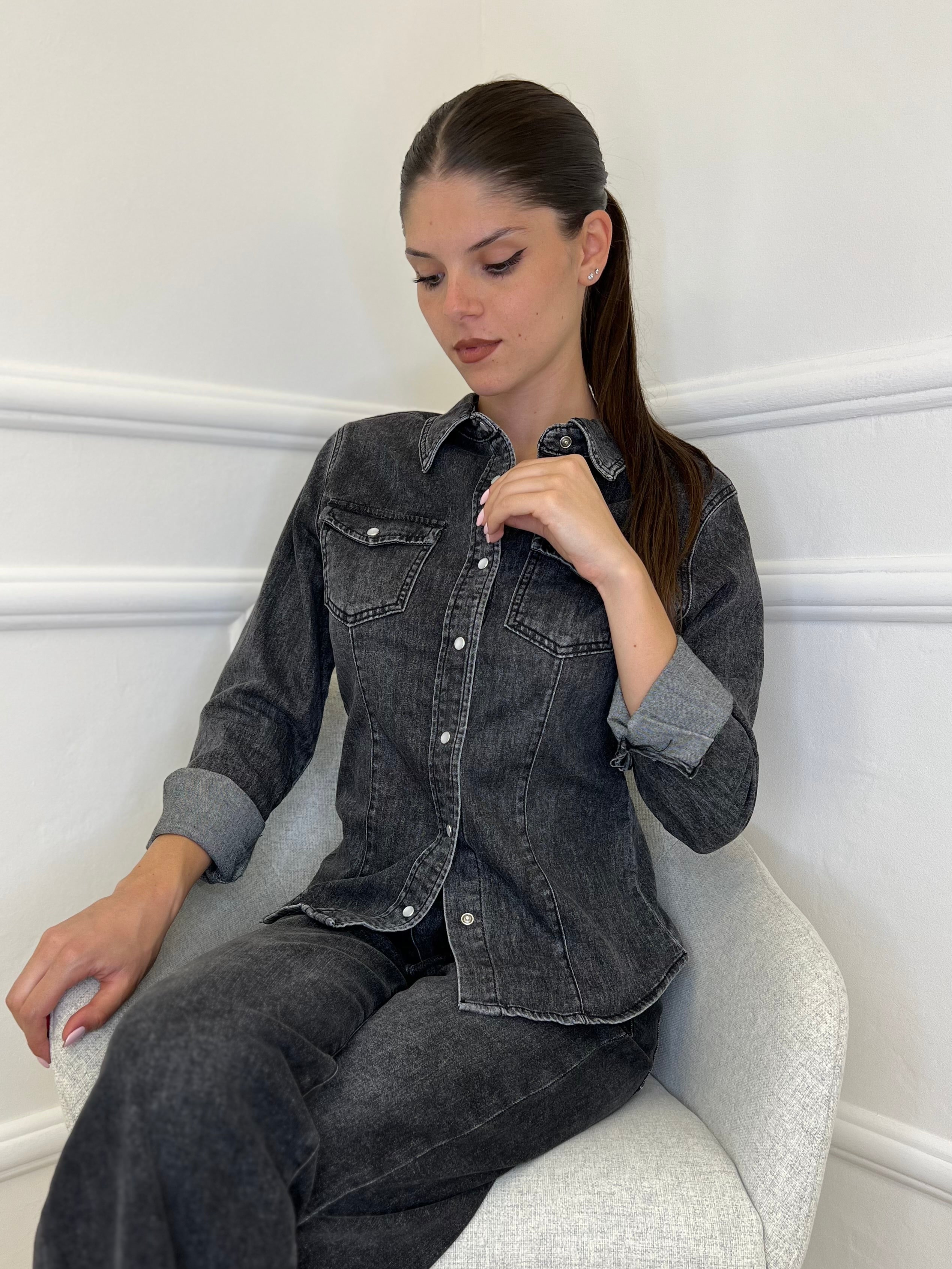 Camicia Denim YF3336 Grigio - Bazar Abbigliamento