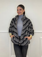 Chevron Fur Coat C037 Grey