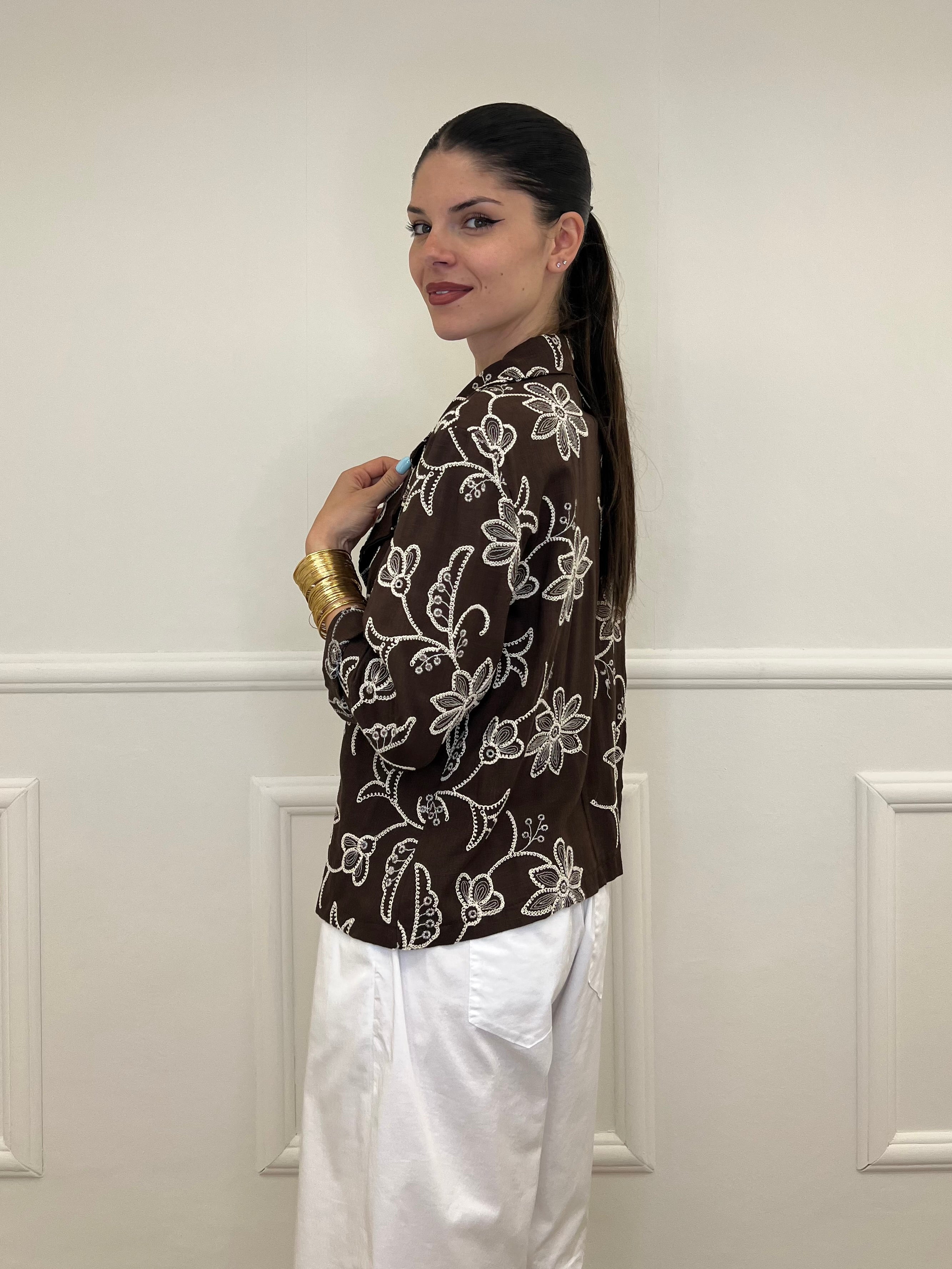 Blazer Ricamato in Lino e Viscosa 11353 Moro