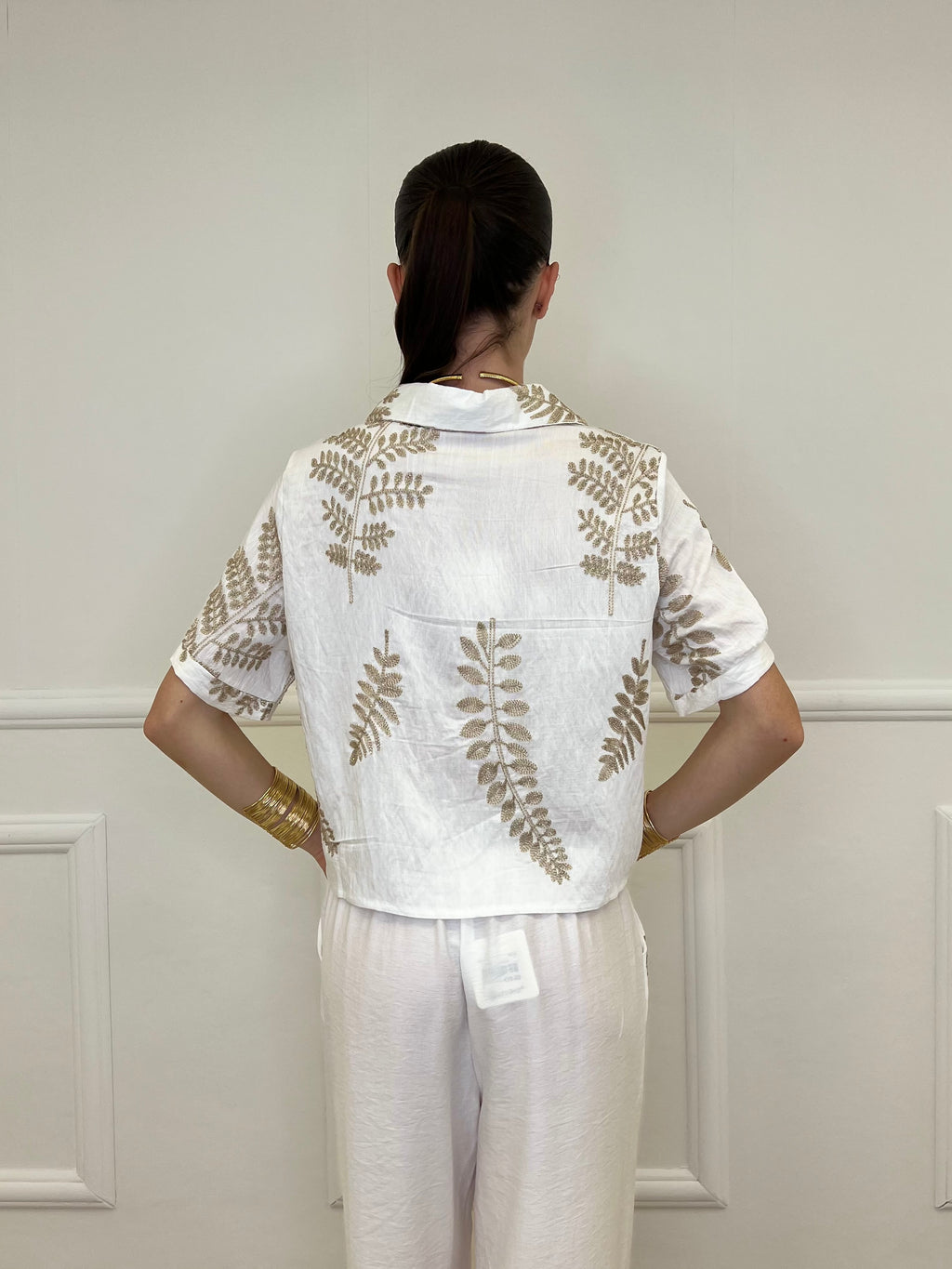 Camicia Nodo Ricami Lurex 18107 Bianco