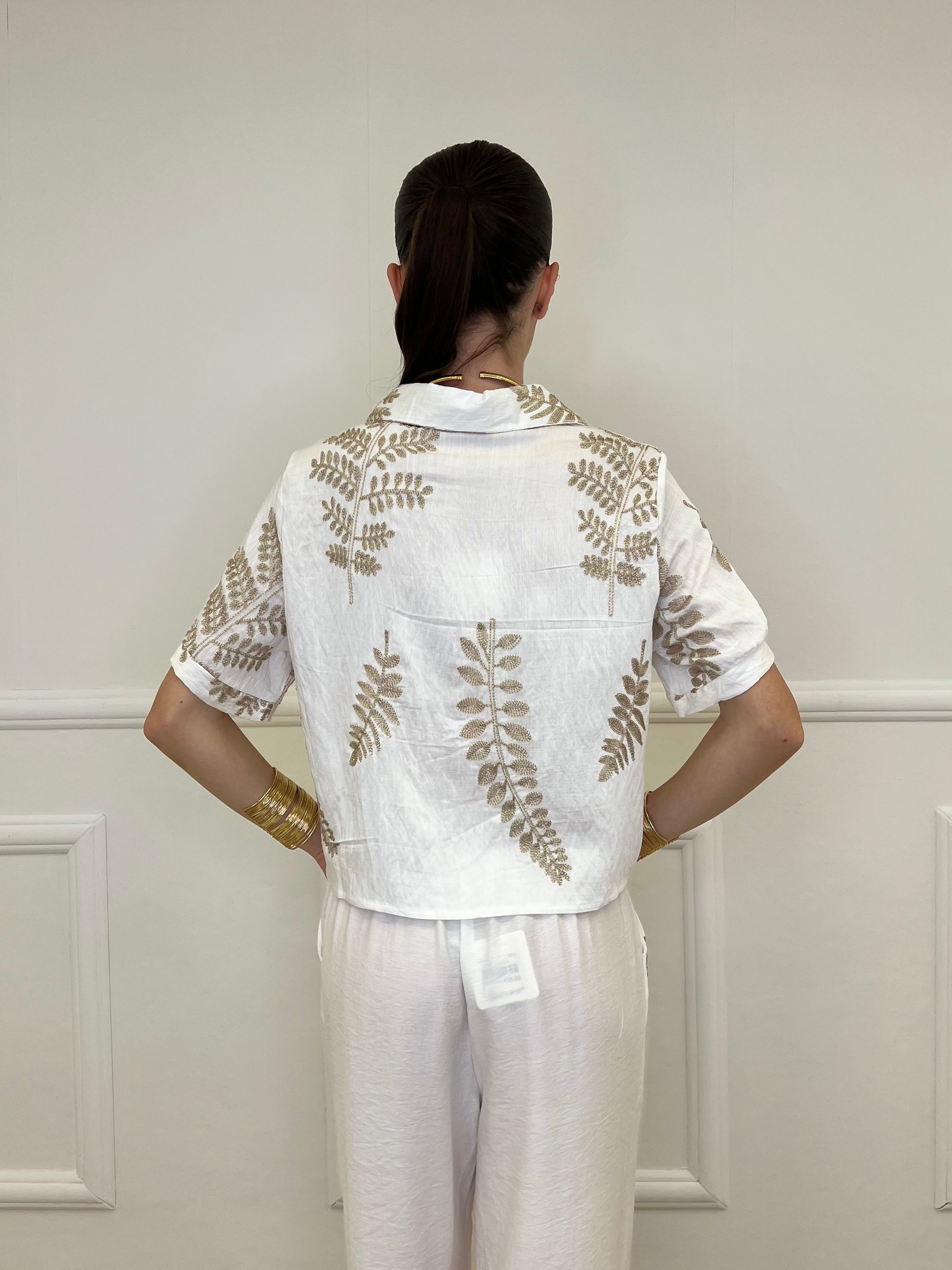 Camicia Nodo Ricami Lurex 18107 Bianco