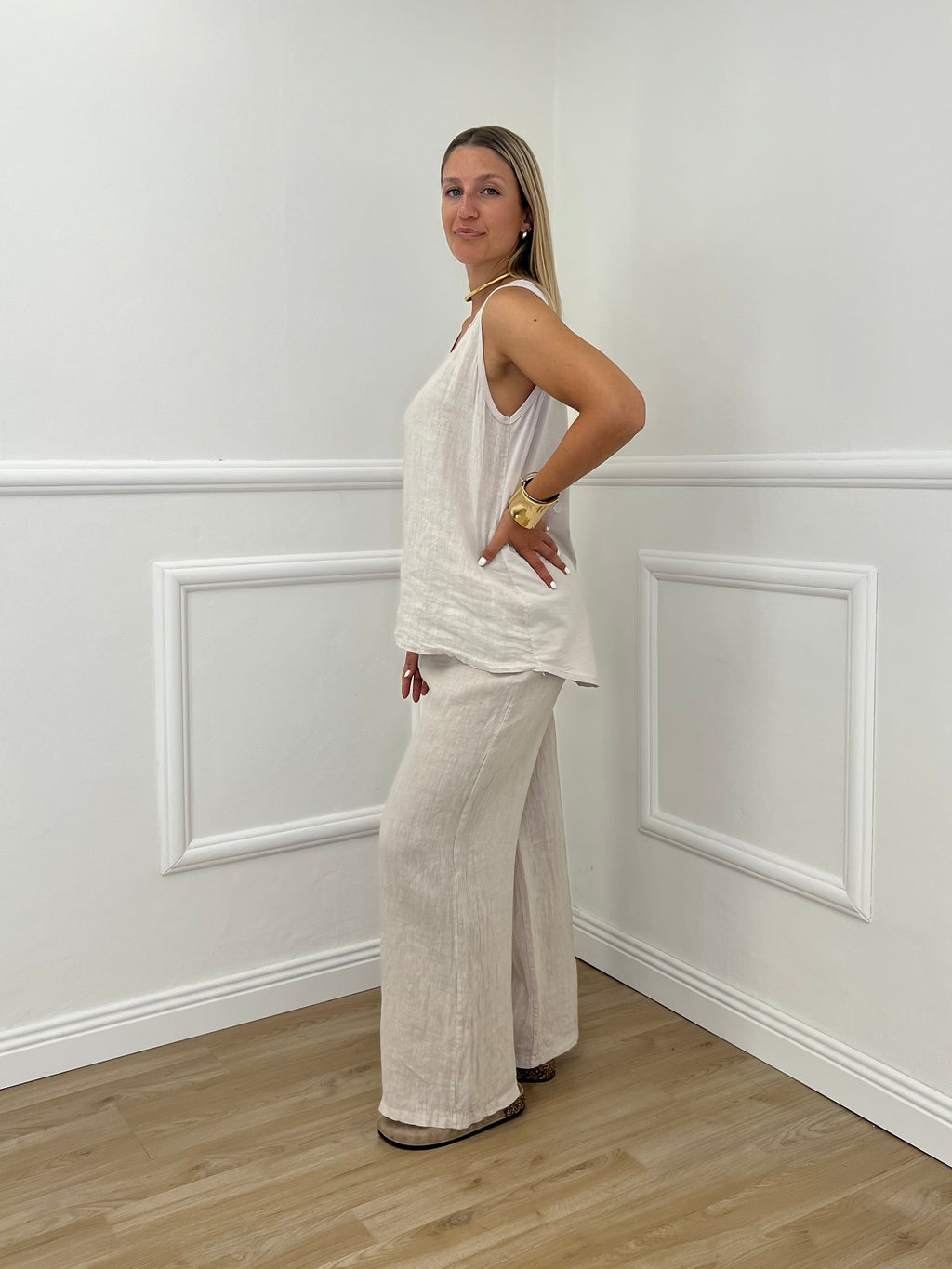 Canotta In Cotone e Lino 18653 Beige