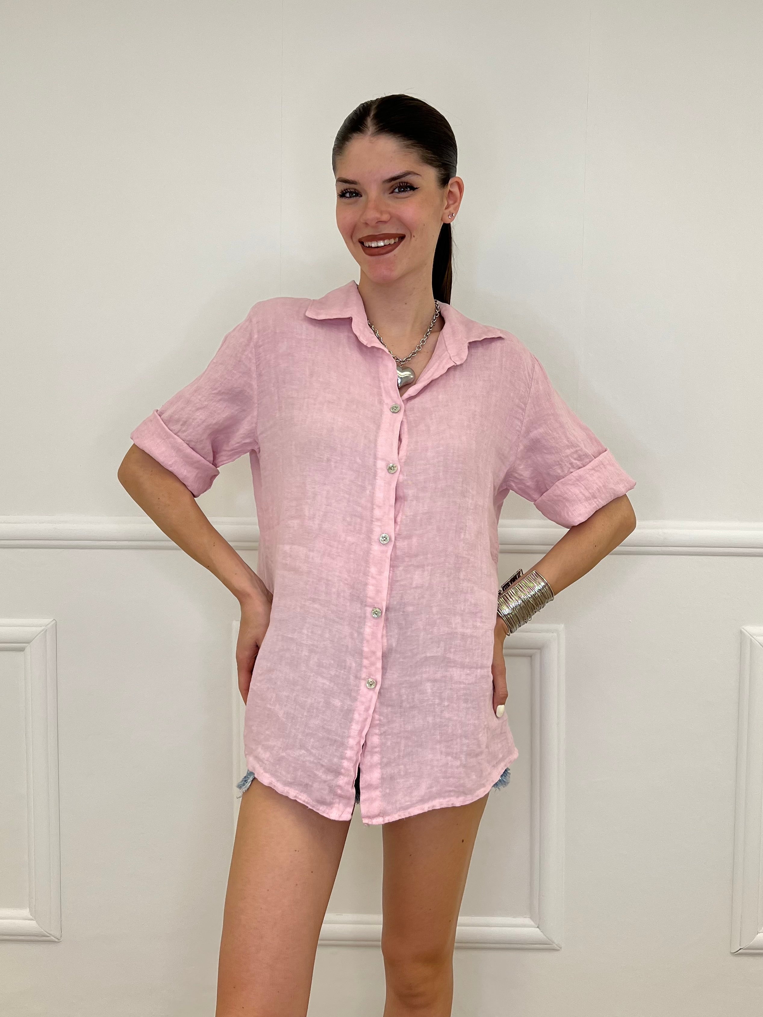 Camicia Over In Lino 1789 Rosa