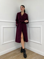Cappotto Bouclé Cintura 91022 Burgundy