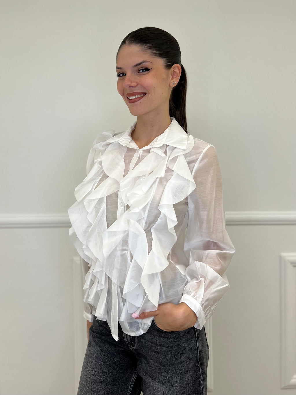 Camicia Rouches 27704 Bianco - Bazar Abbigliamento