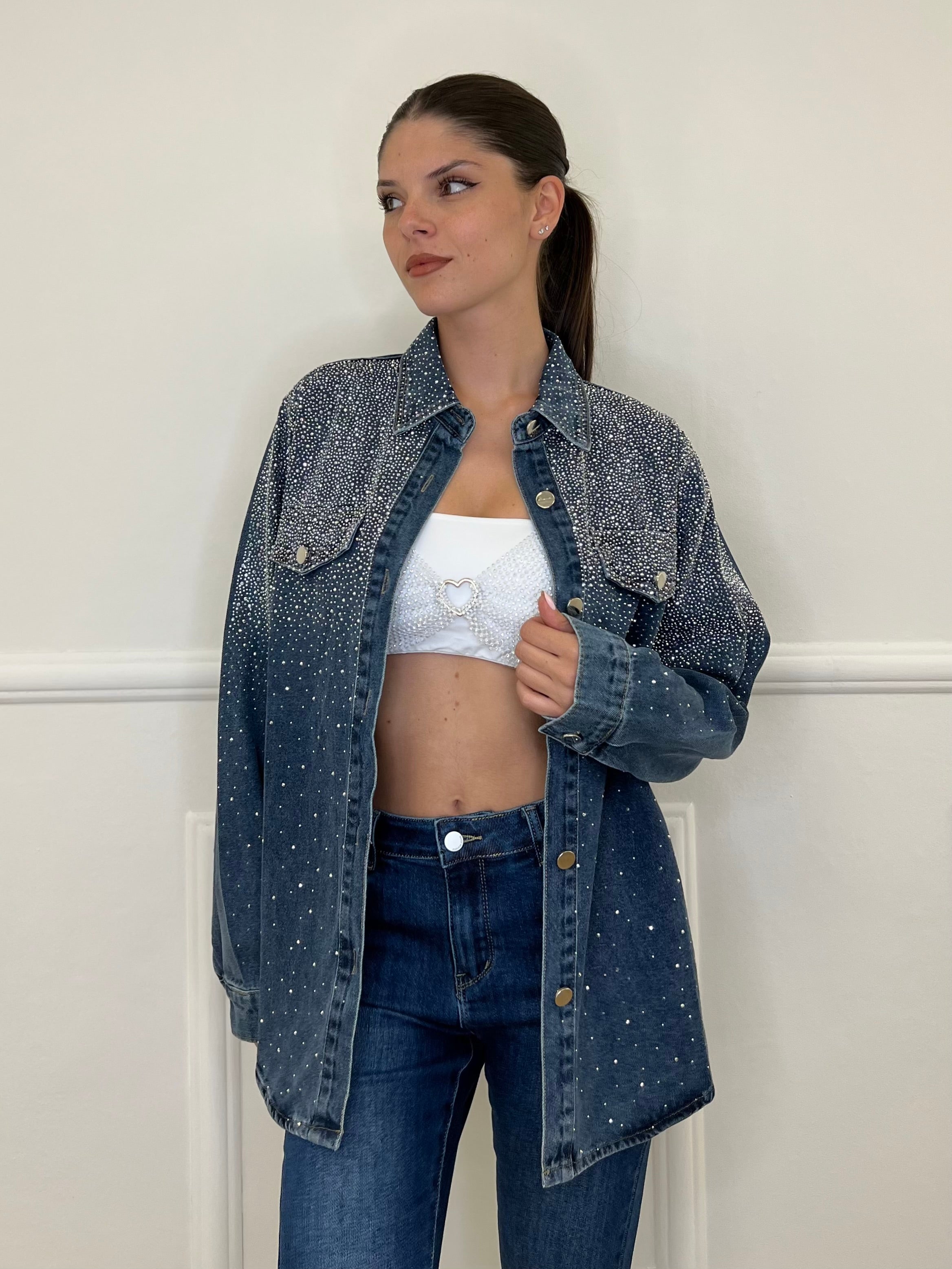 Giacca Denim Strass MF2493 - Bazar Abbigliamento