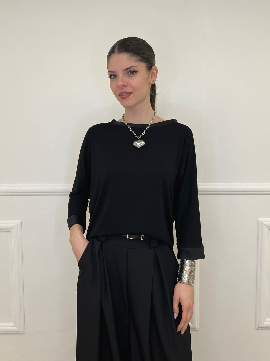 Maglia Barchetta Con Profili in Satin 43002