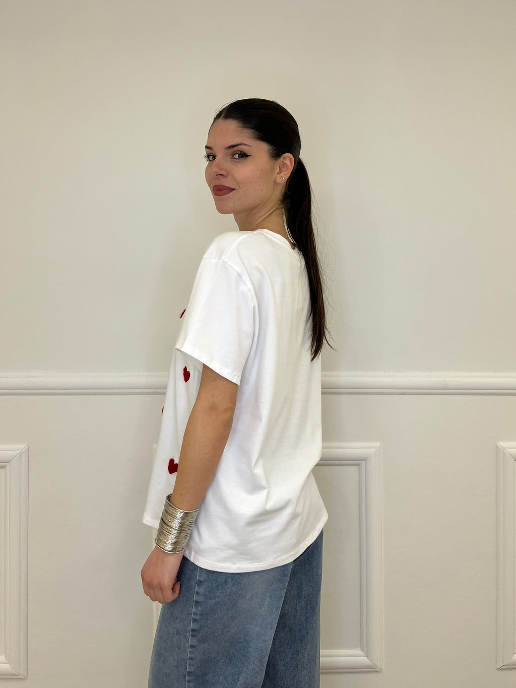 T-shirt Over Con Ricamo Cuori 12659