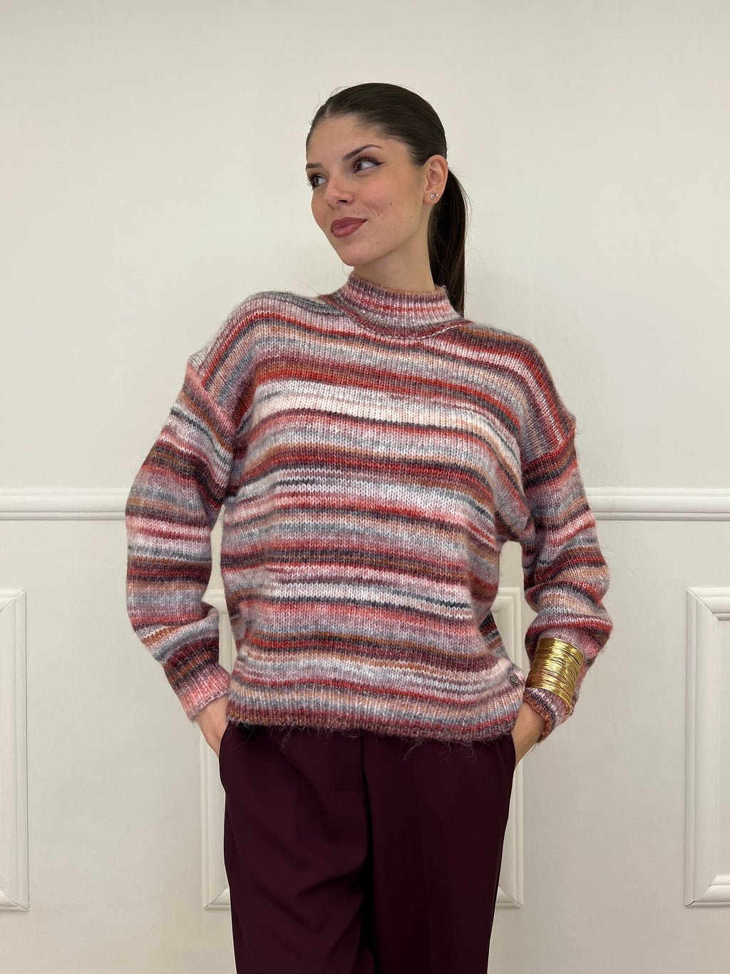 Maglia Over Multicolor 25215 Bordeaux