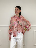 Blusa Voile Fiori Con Fiocco 4284 Rosa