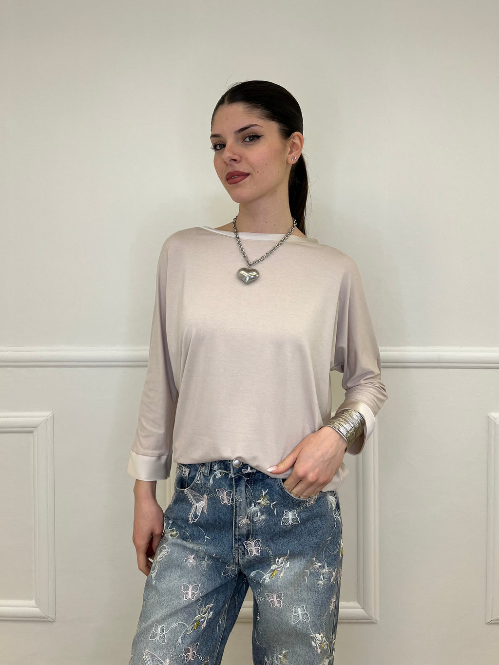 Maglia Barchetta Con Profili in Satin 43002