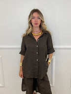 Camicia Over 100% Lino 1789 Marrone
