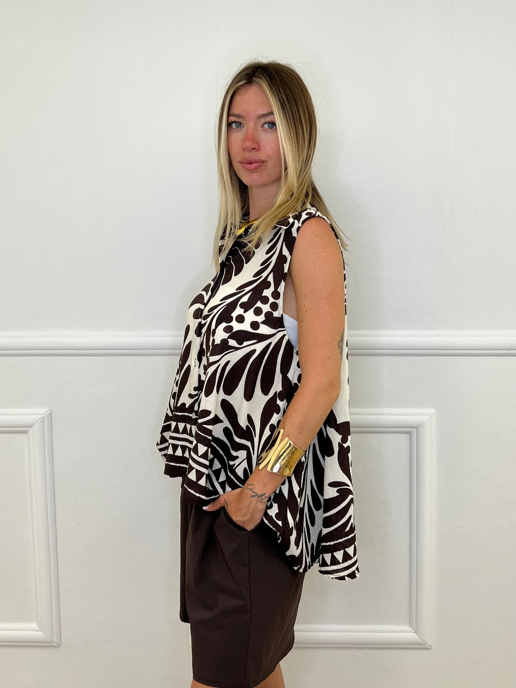 Camicia Trapezio Fantasia 4565 Marrone