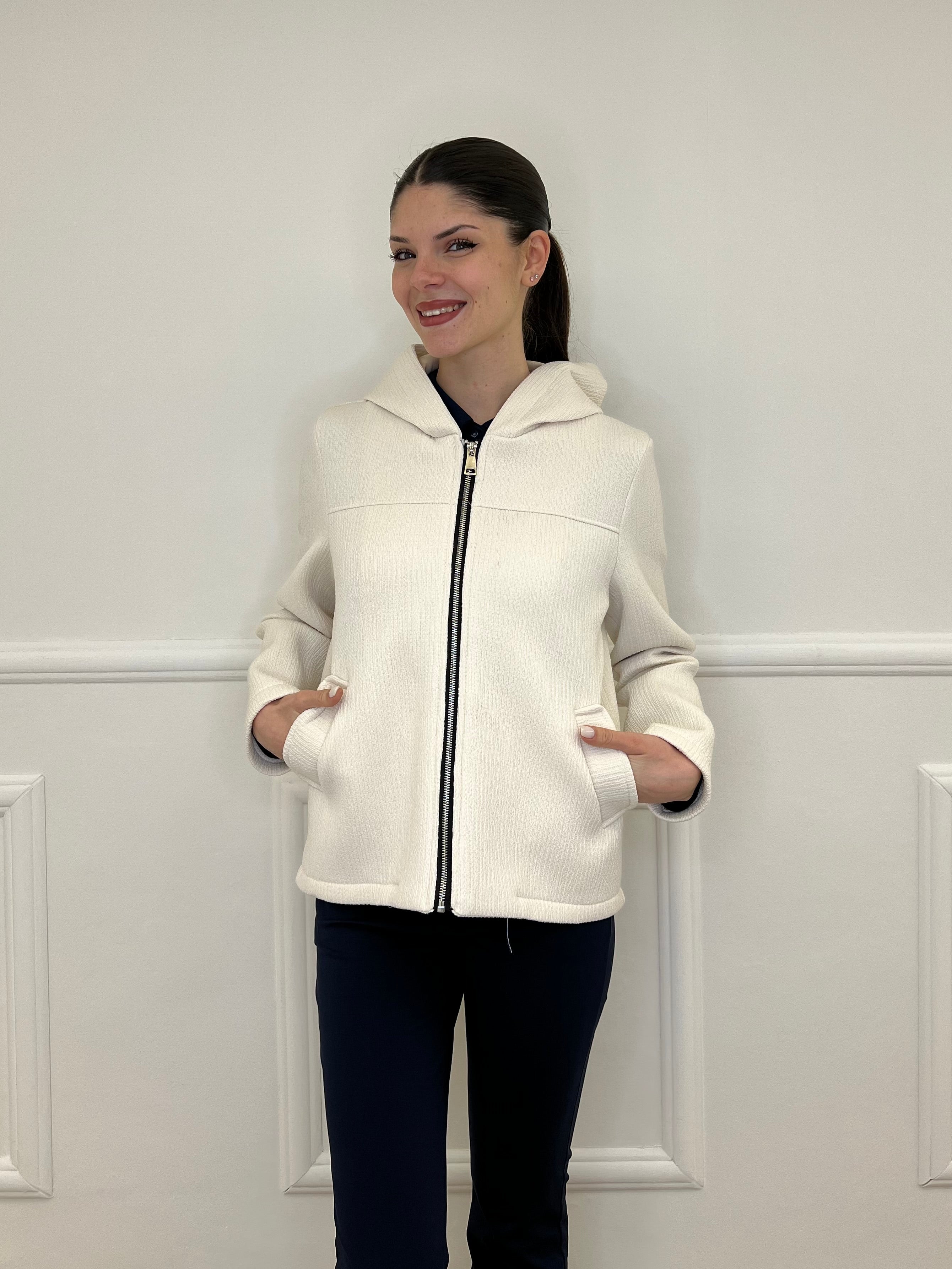 Giacca Neoprene Zip 26087 Panna