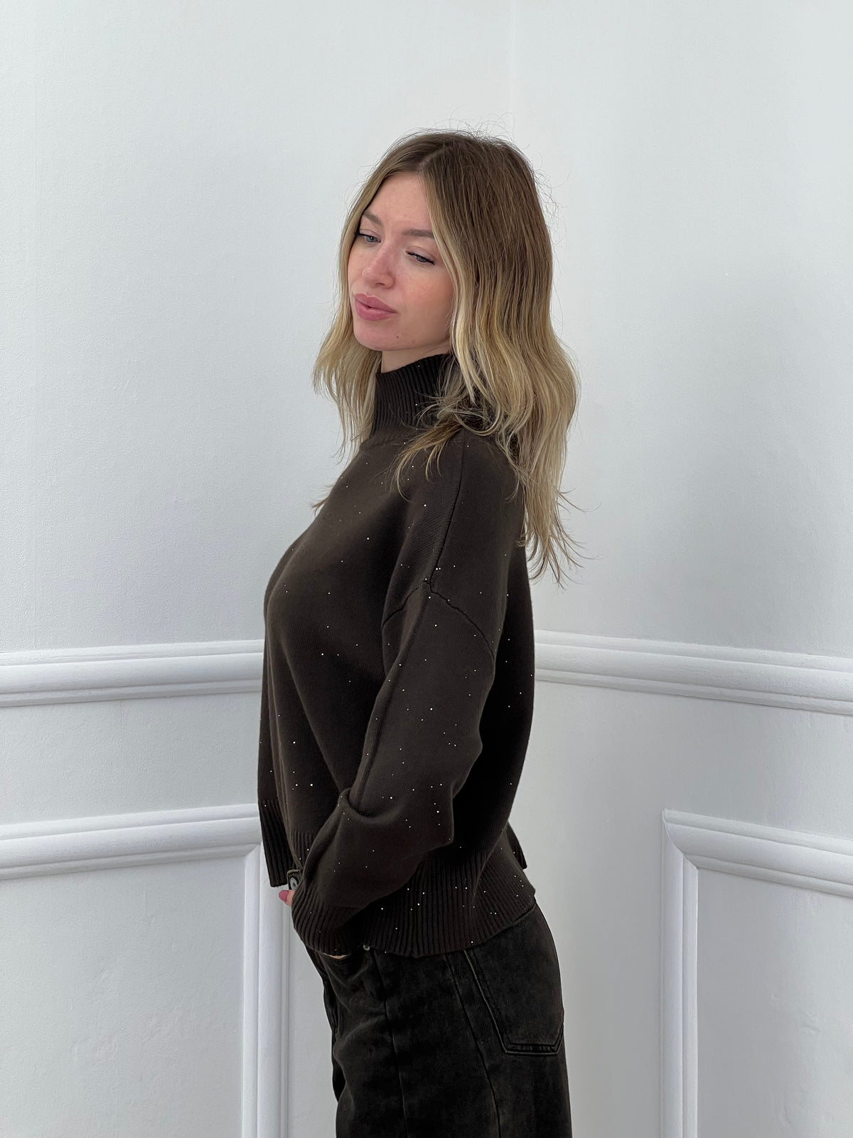 Maglia Vulcano Over Paillettes 7366 Marrone