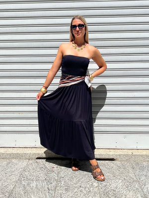 Abito Fascia Jersey Con Foulard 22556 Nero