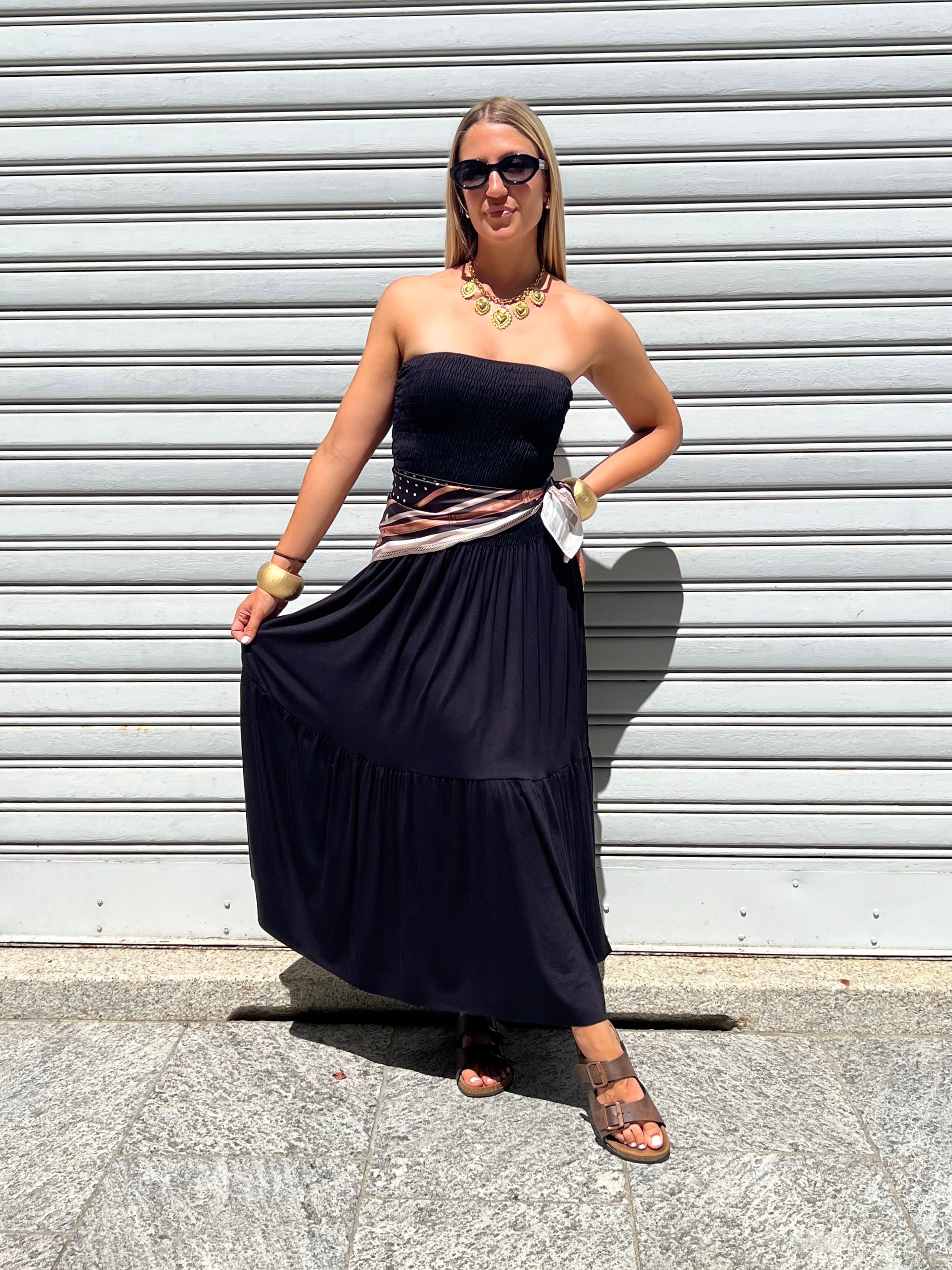 Abito Fascia Jersey Con Foulard 22556 Nero