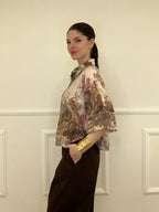 Camicia Tencel Crop Fiori 4099 Marrone