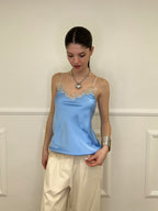 Top In Satin Con Pizzo 18673 Azzurro