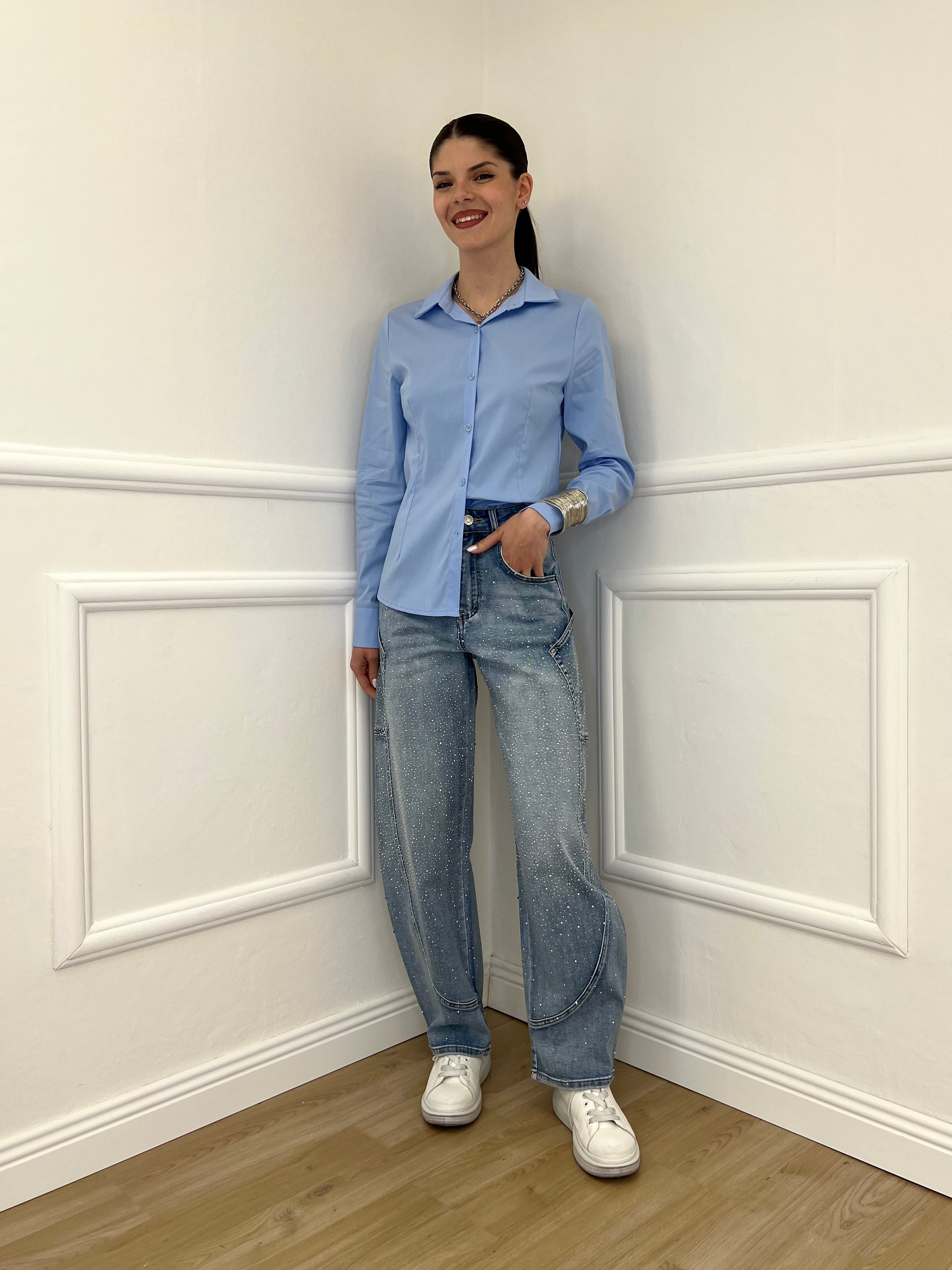 Camicia Slim Cotone 6036 Azzurro