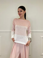 Maglia a Righe Bicolore 26001 Rosa e Bianco