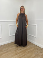 Abito Halter In Raso 9382 Marrone