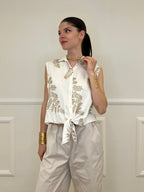 Camicia Smanicata Nodo Lurex 18128 Bianco