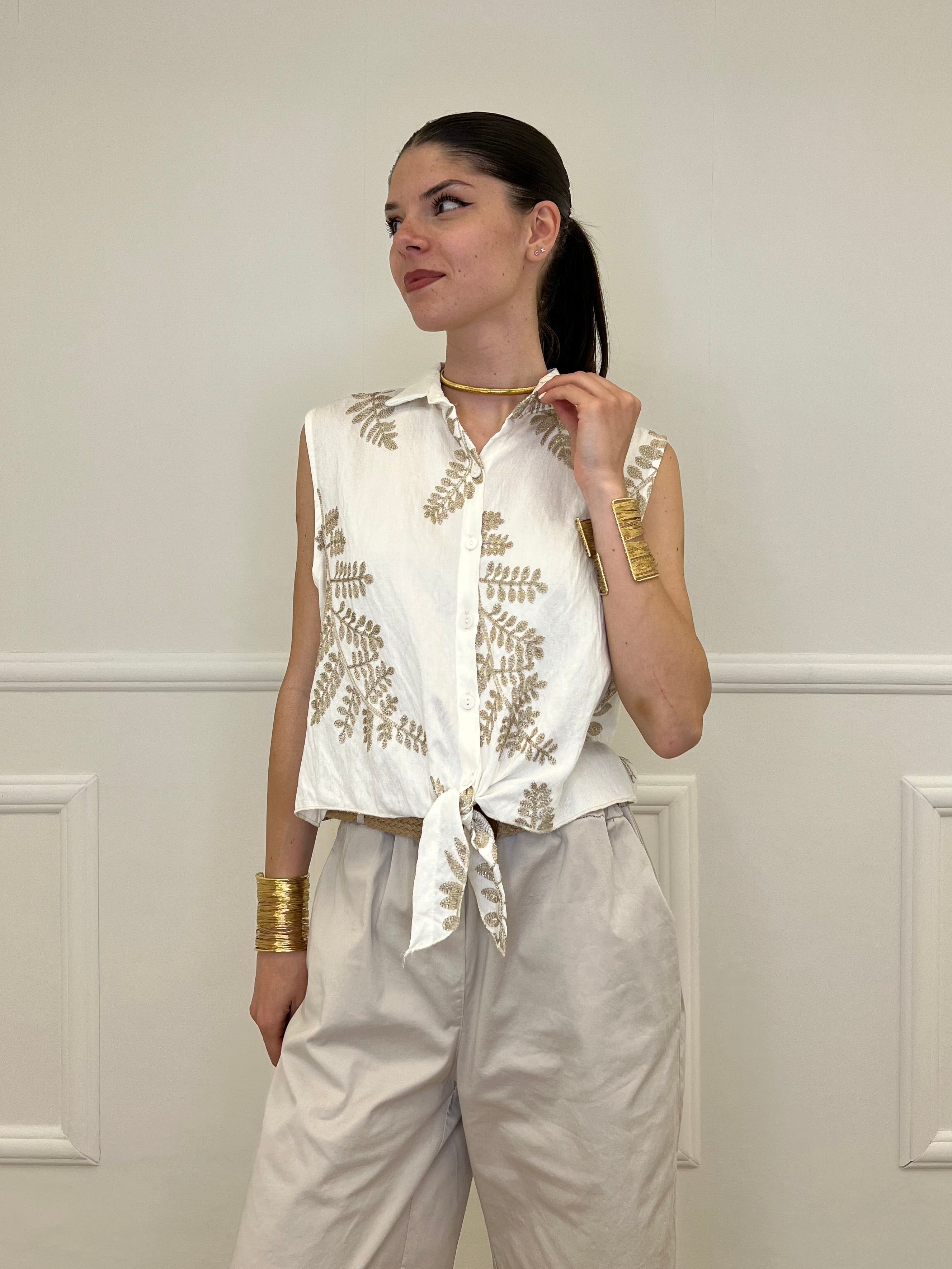 Camicia Smanicata Nodo Lurex 18128 Bianco