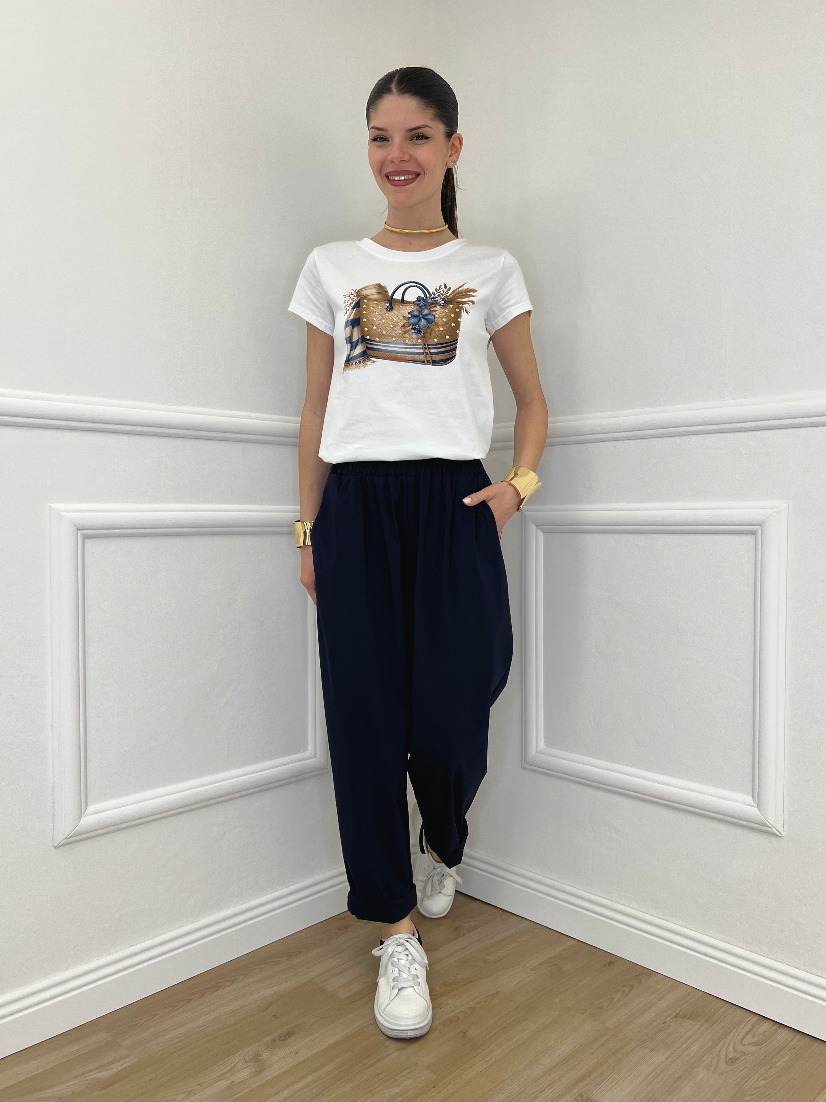 Pantalone Baggy Viscosa 2815 Blu