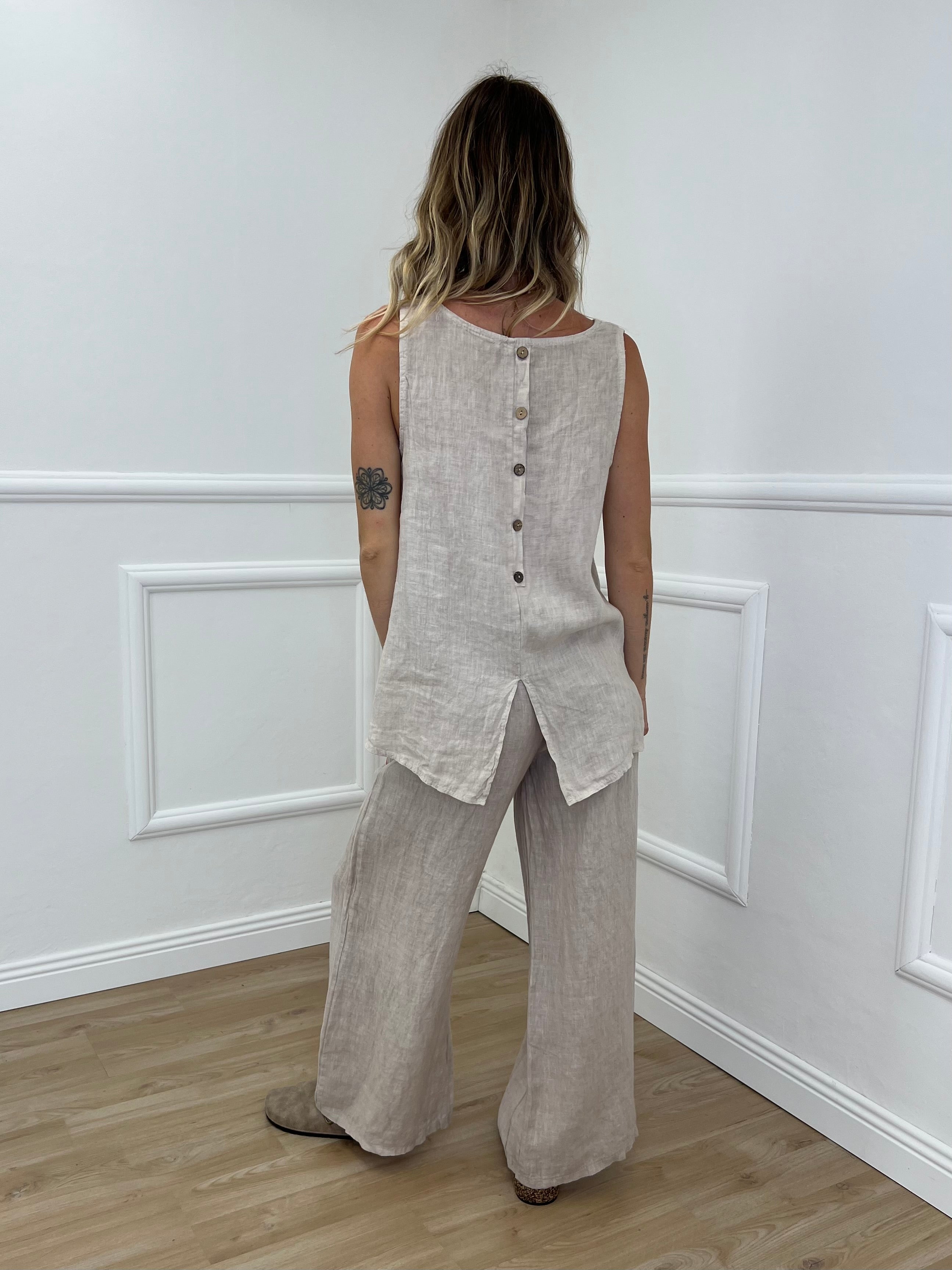 Top 100% Lino Bottoncini 89225 Ecru