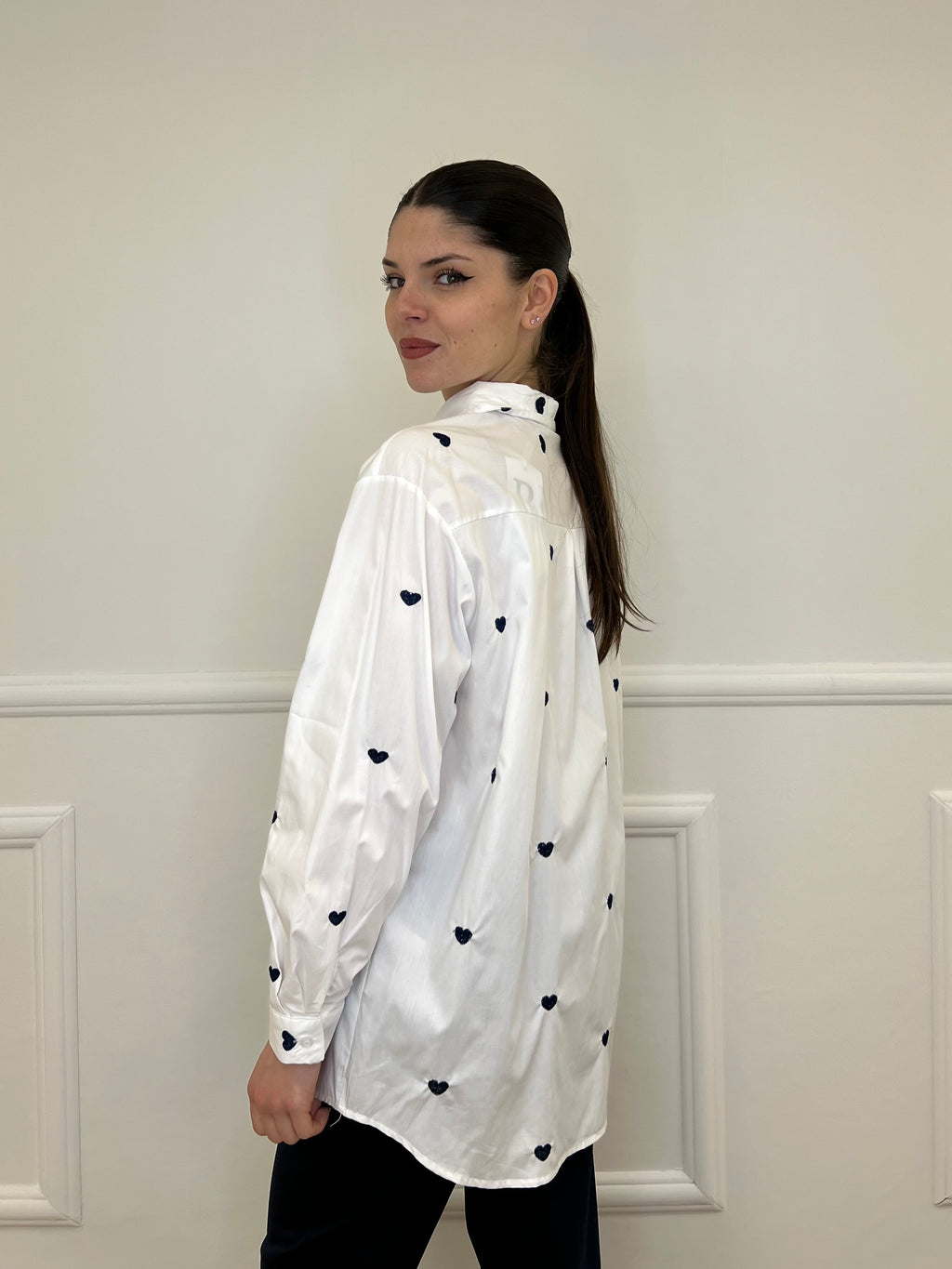 Camicia Cuori Tinta Unita HQ045 Bianco e Blu