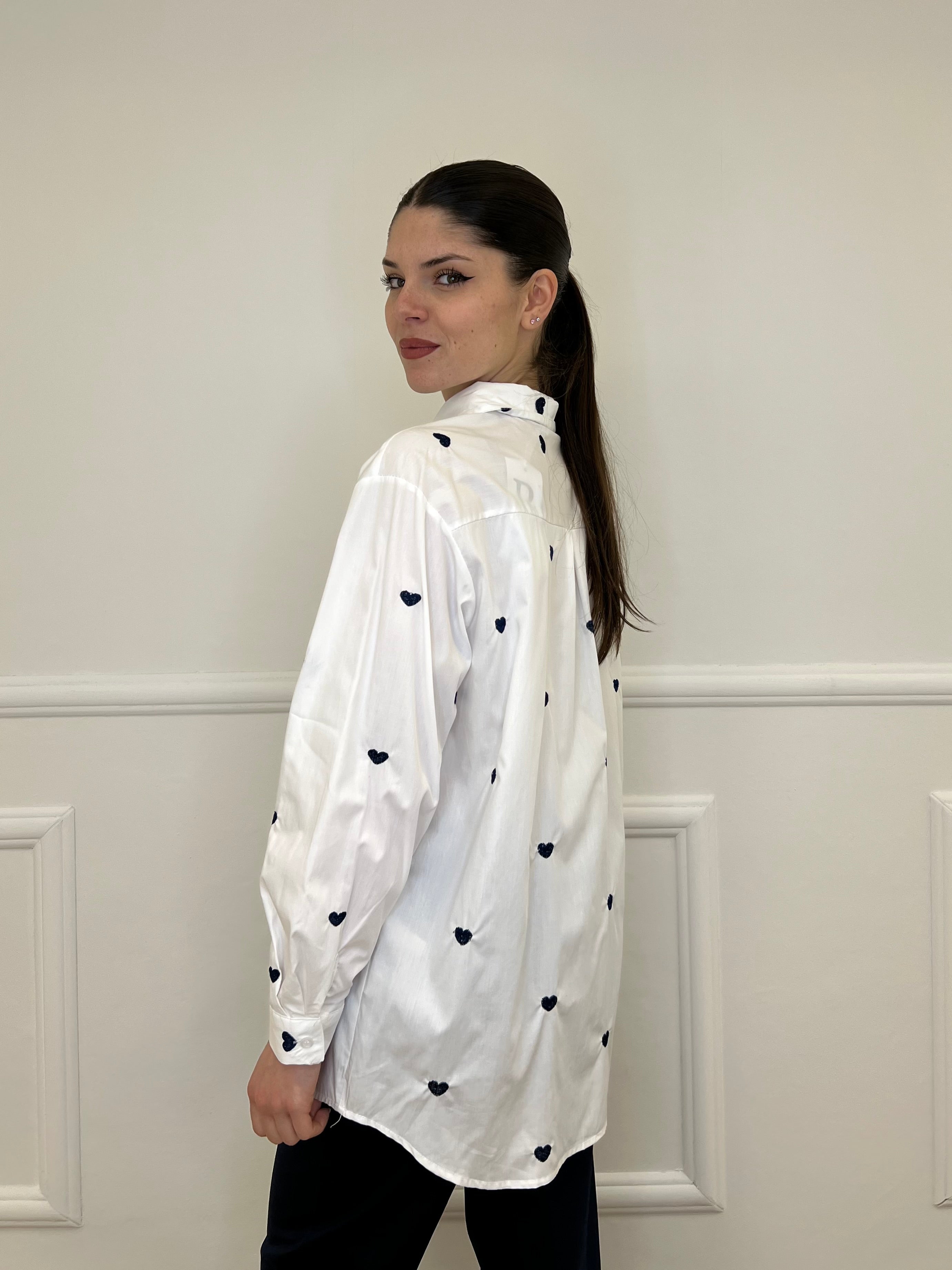 Camicia Cuori Tinta Unita HQ045 Bianco e Blu