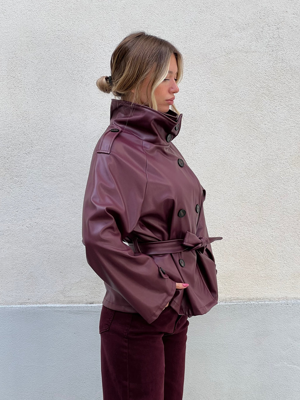 Trench Corto In Ecopelle 2610 Burgundy