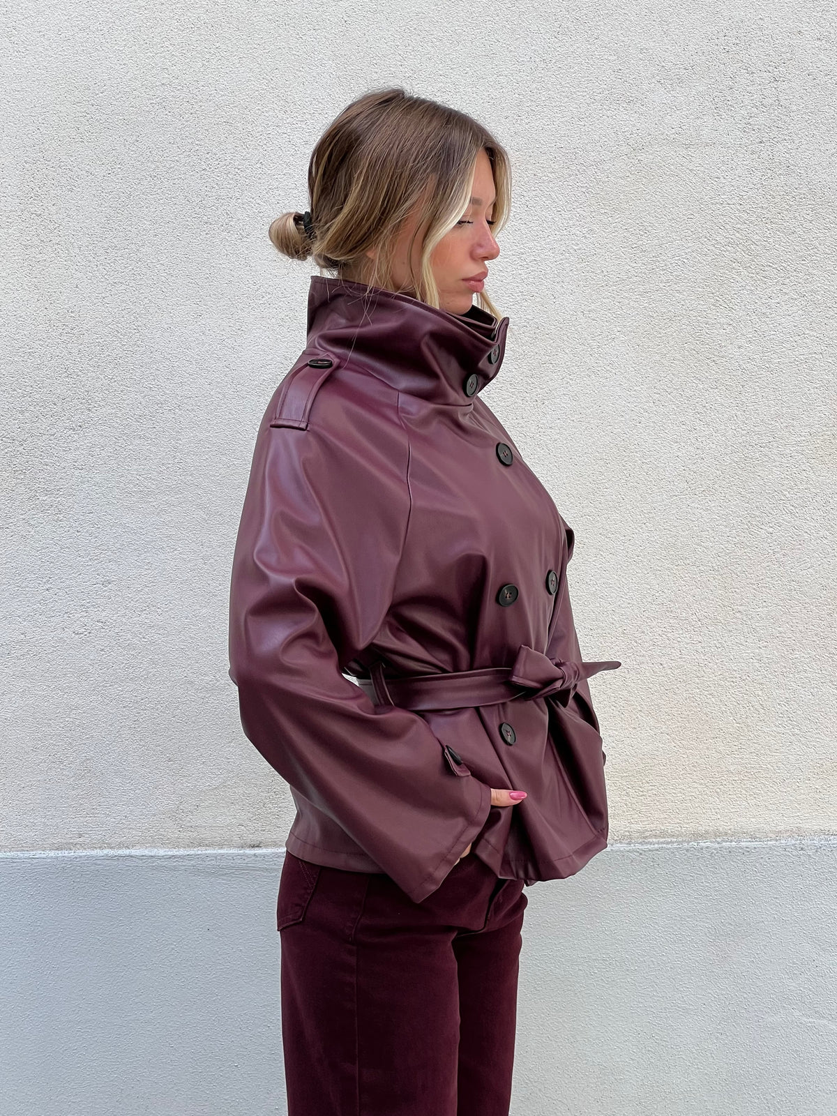Trench Corto In Ecopelle 2610 Burgundy