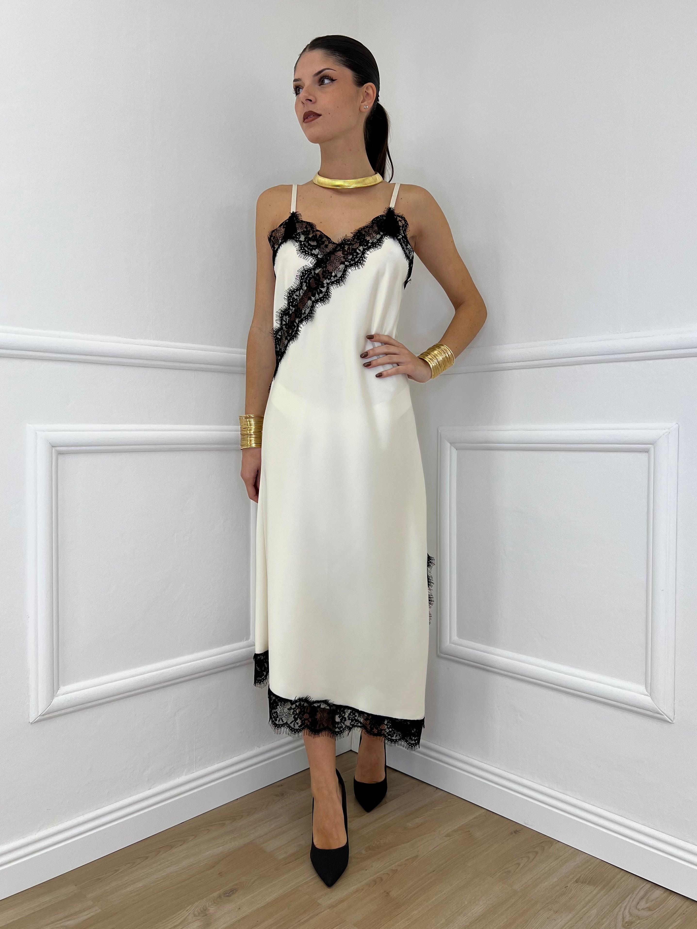 Abito Asimmetrico Pizzo 19690 Panna