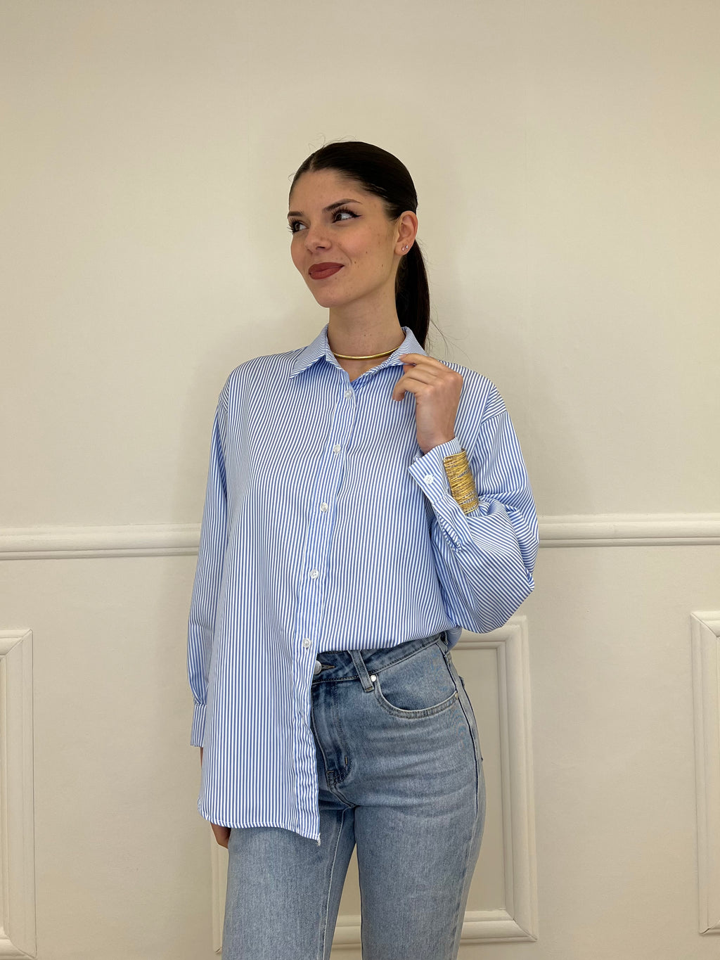 Camicia No Vabbè a Righe 5081 Azzurro e Rosso