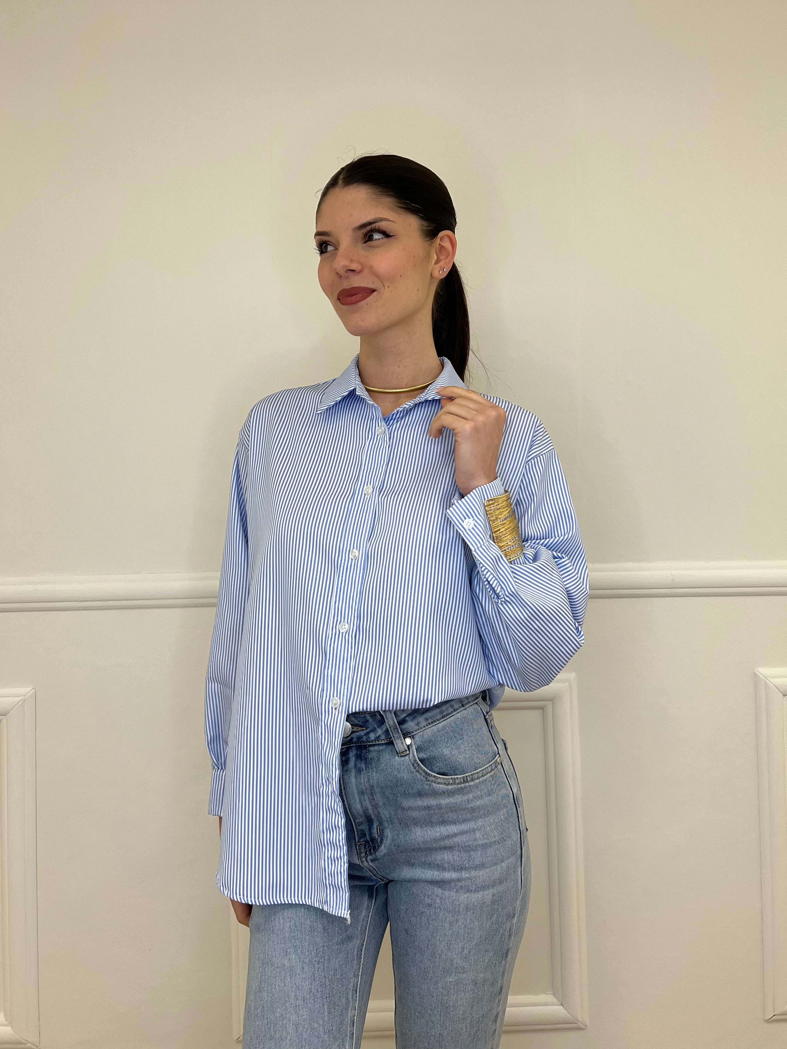 Camicia No Vabbè a Righe 5081 Azzurro e Rosso