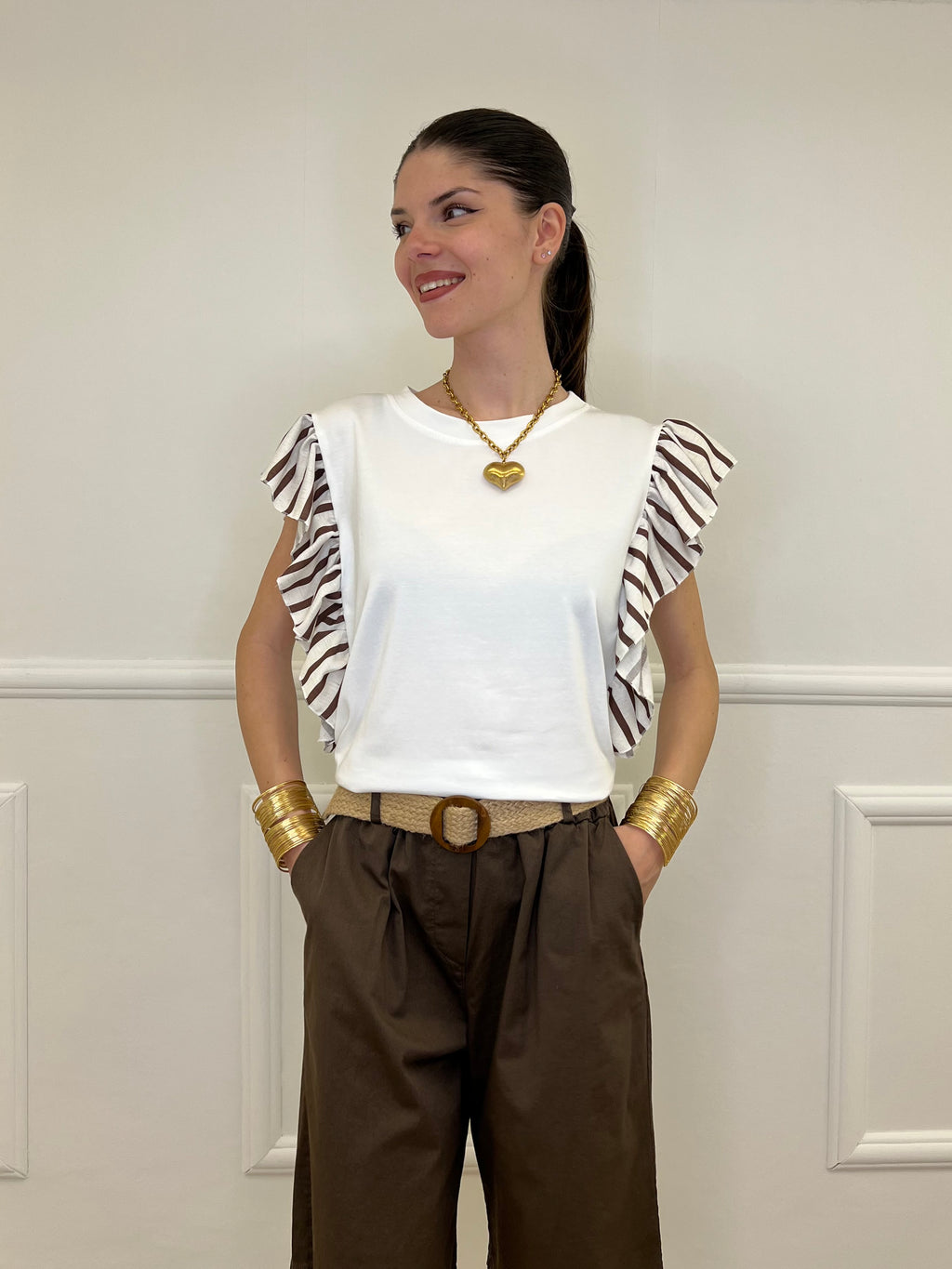 T-shirt Maniche a Righe 1960 Marrone