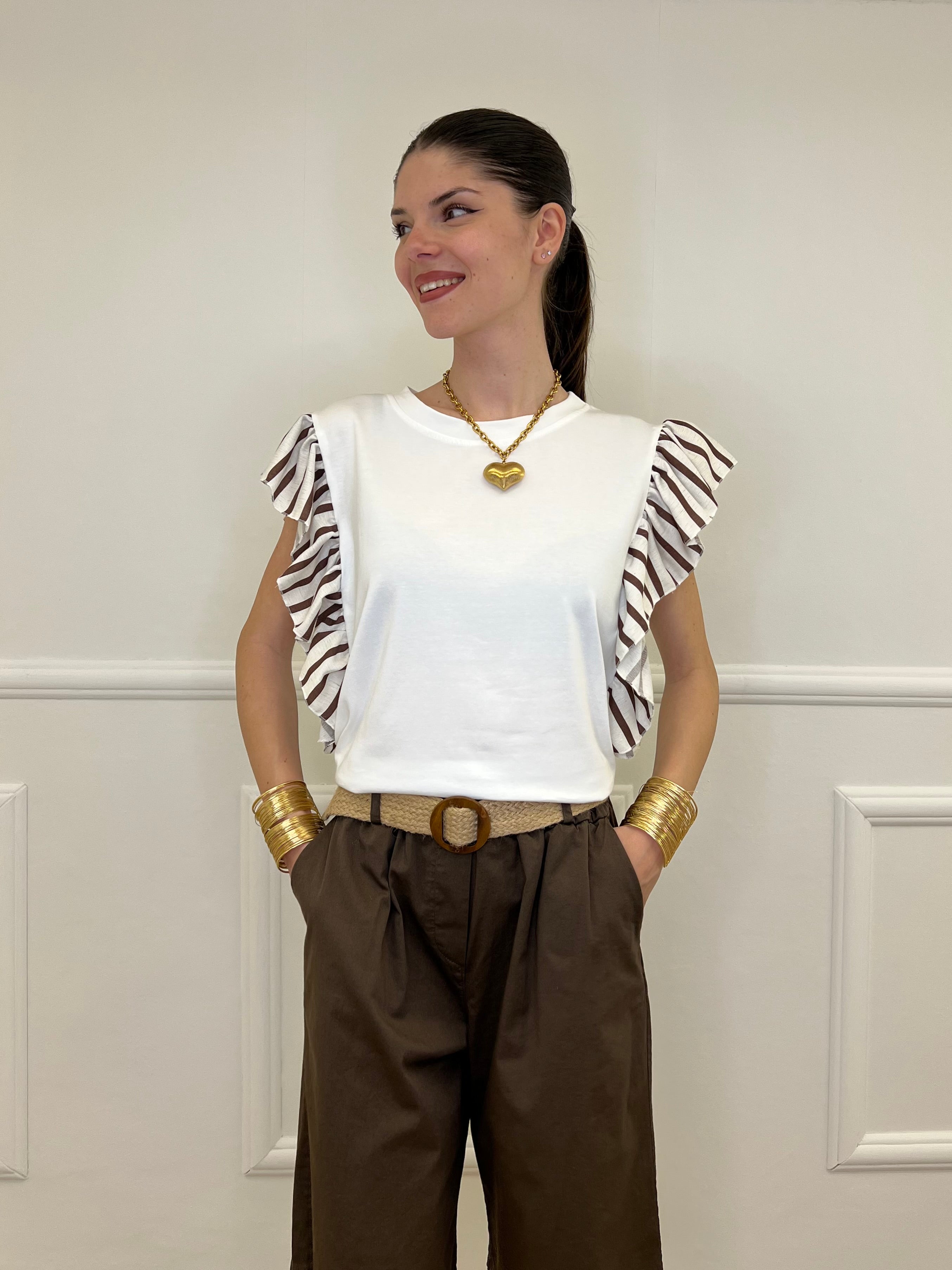 T-shirt Maniche a Righe 1960 Marrone