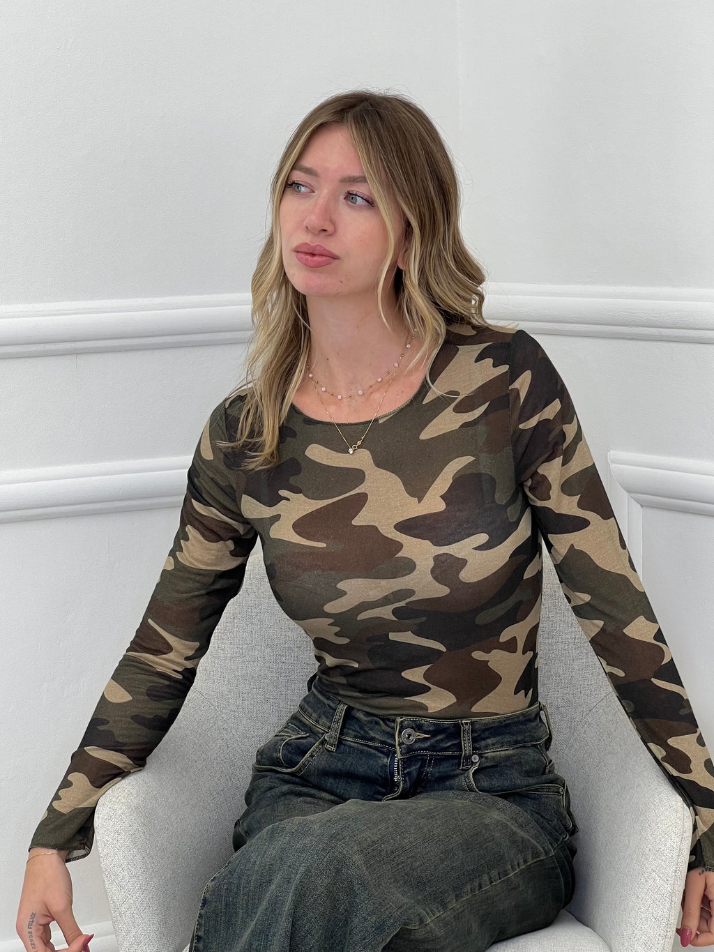 Maglia Ultralight con Cashmere Camouflage a Barchetta