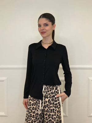 Camicia in Jersey di Viscosa 28163 Nero