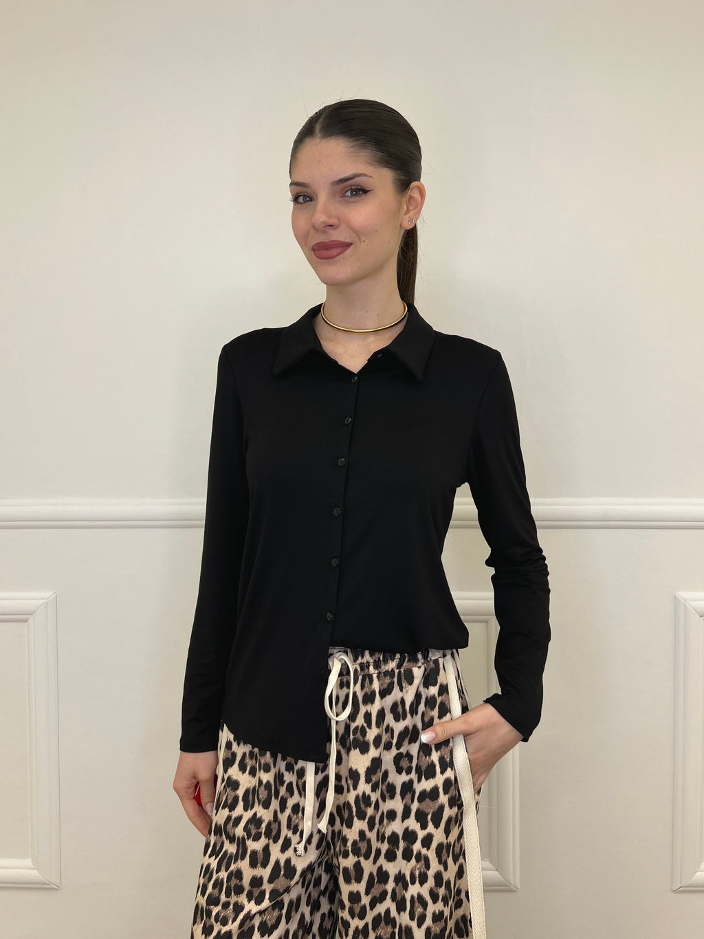 Camicia in Jersey di Viscosa 28163 Nero