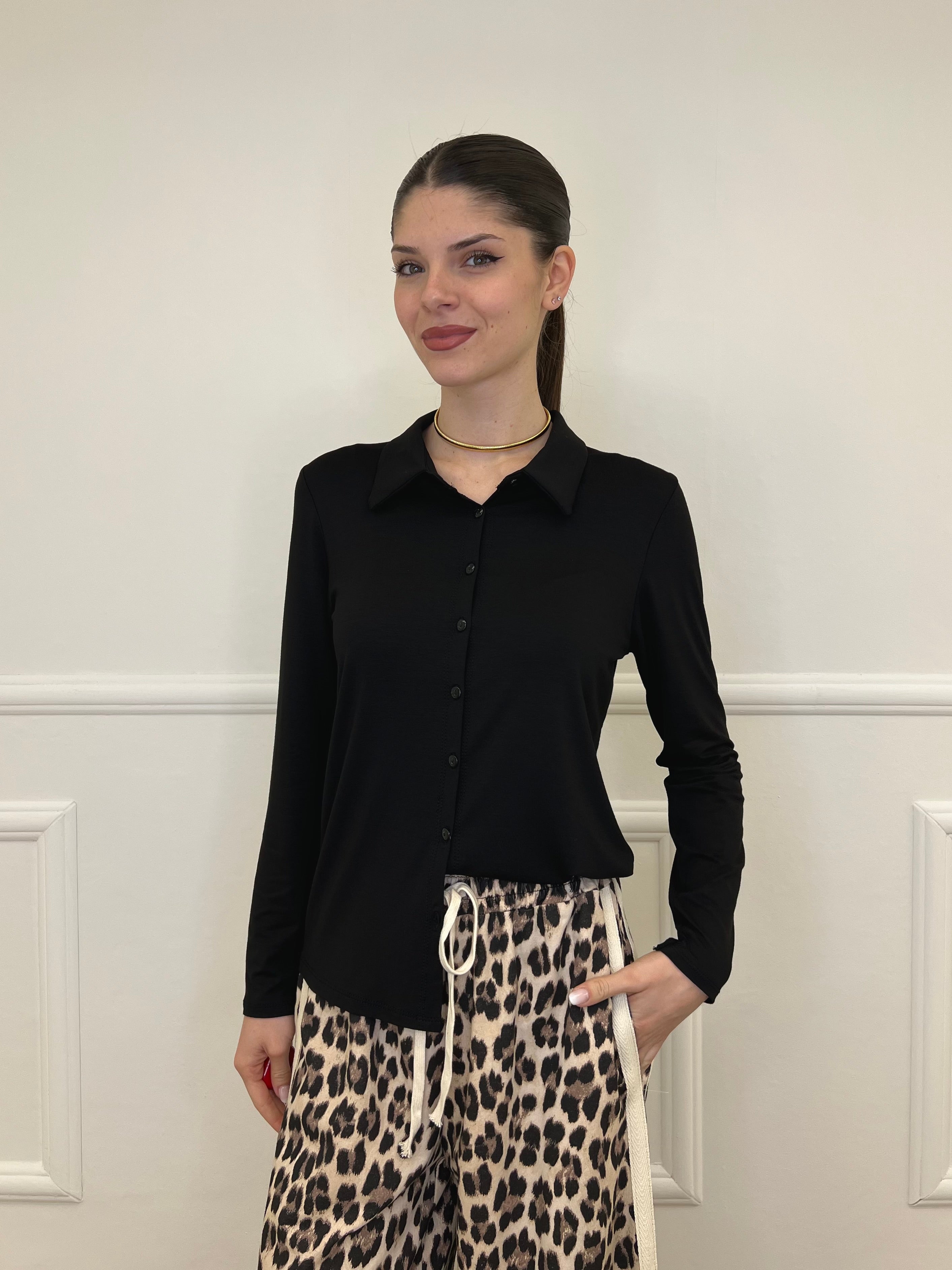 Camicia in Jersey di Viscosa 28163 Nero